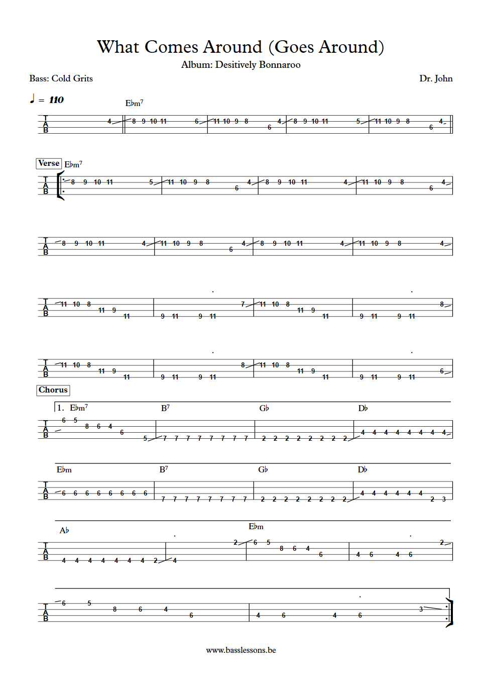Dr John What Goes Around Comes Around bass tab