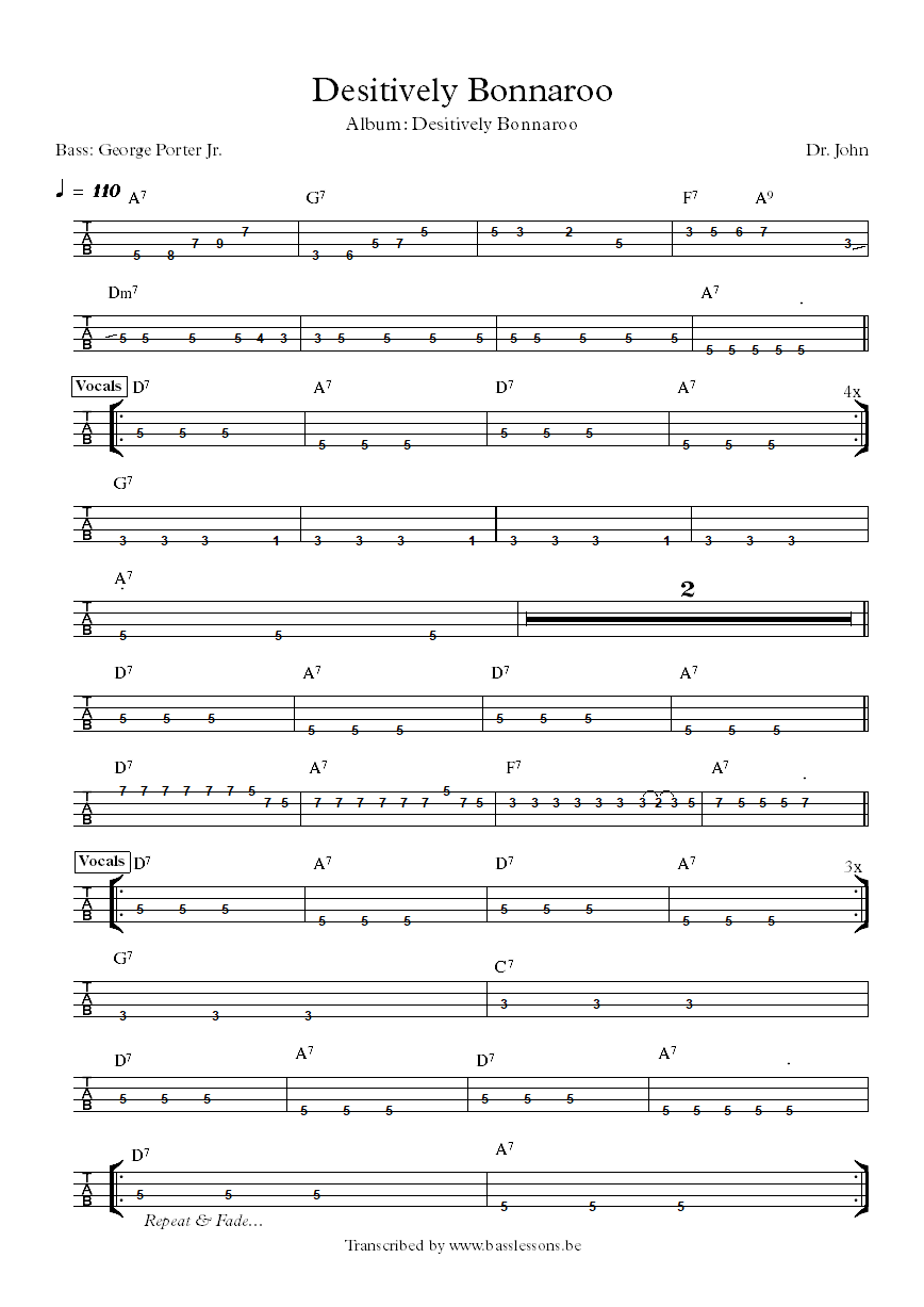 Dr. John Desitively Bonnaroo George Porter Jr. bass tab