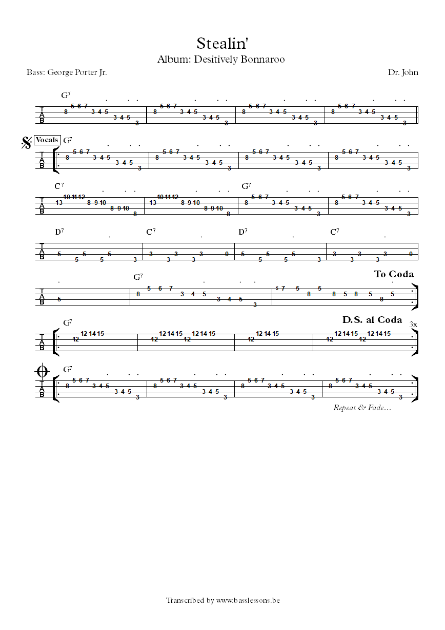 Dr John Stealin George Porter Jr. bass tab