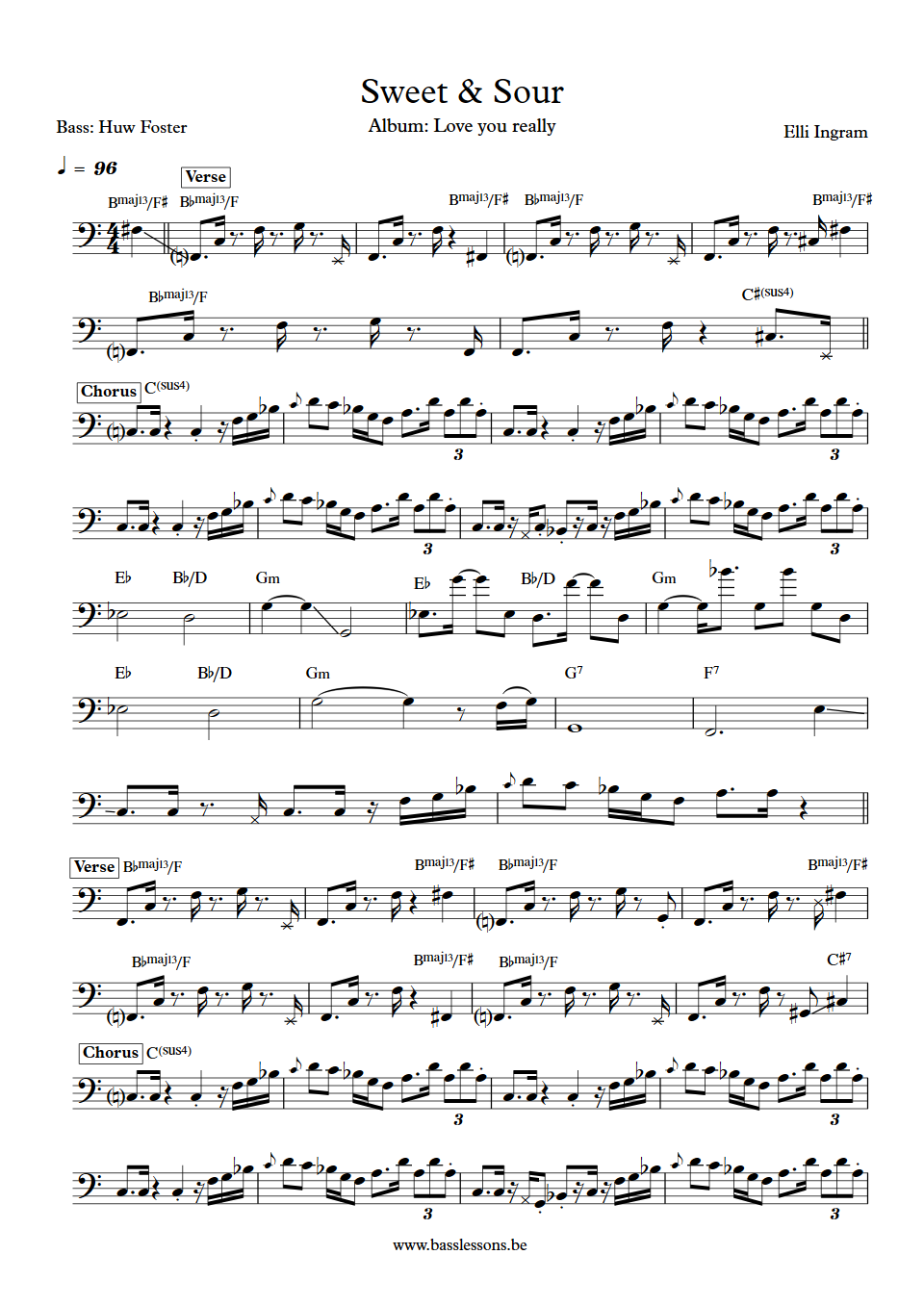 Elli Ingram Sweet & Sour Huw Foster bass transcription