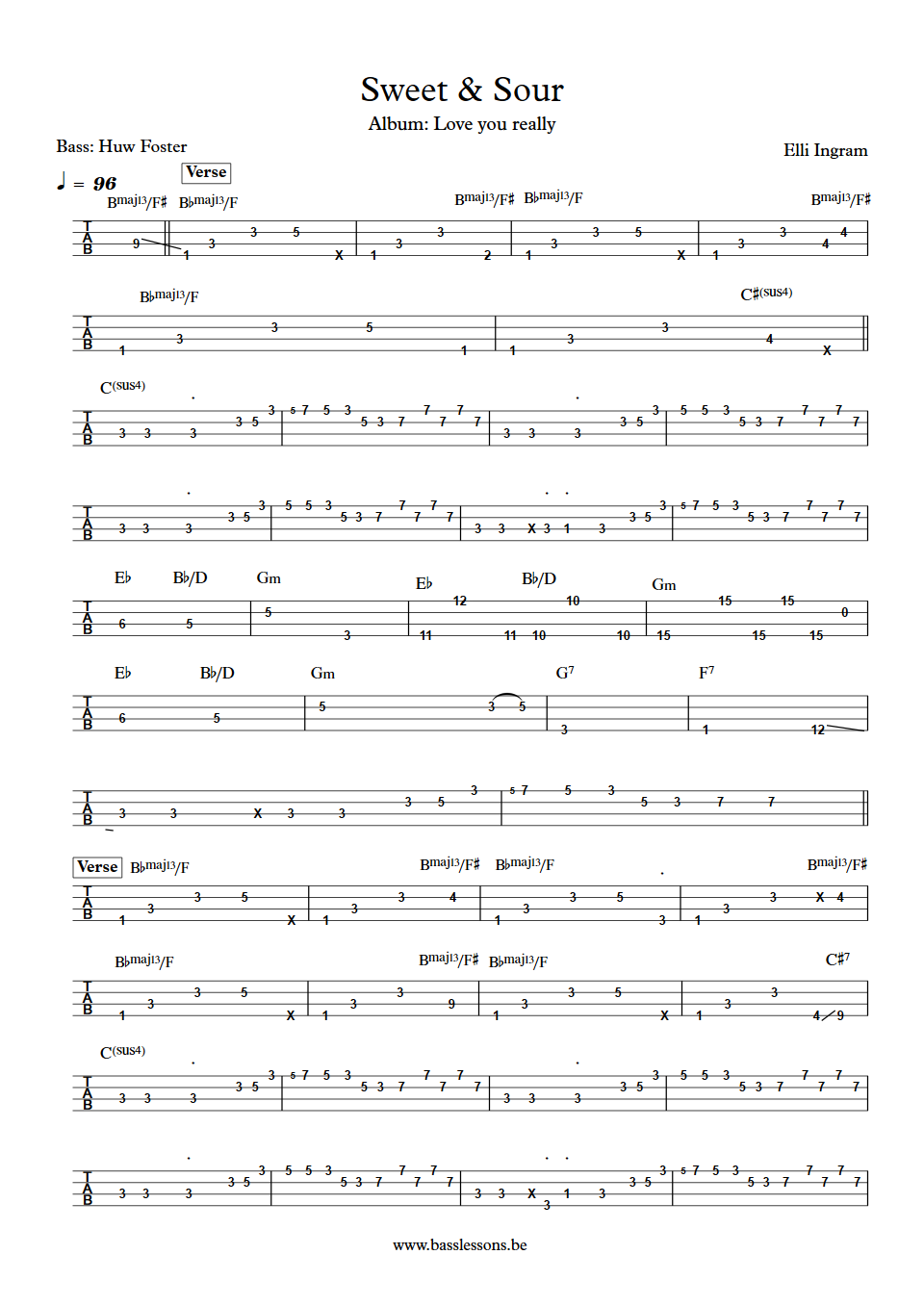 Elli Ingram Sweet & Sour Huw Foster bass tab