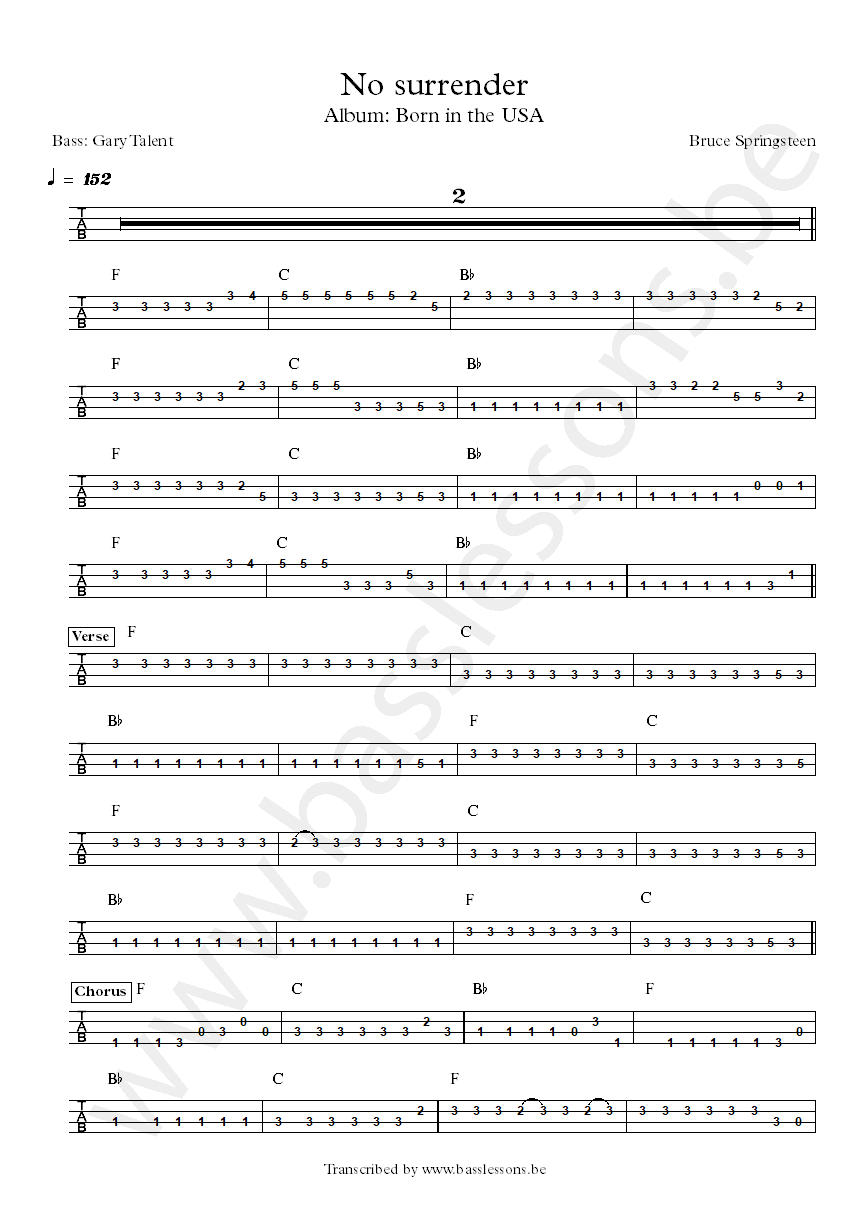 Bruce springsteen no surrender garry Talent bass tab
