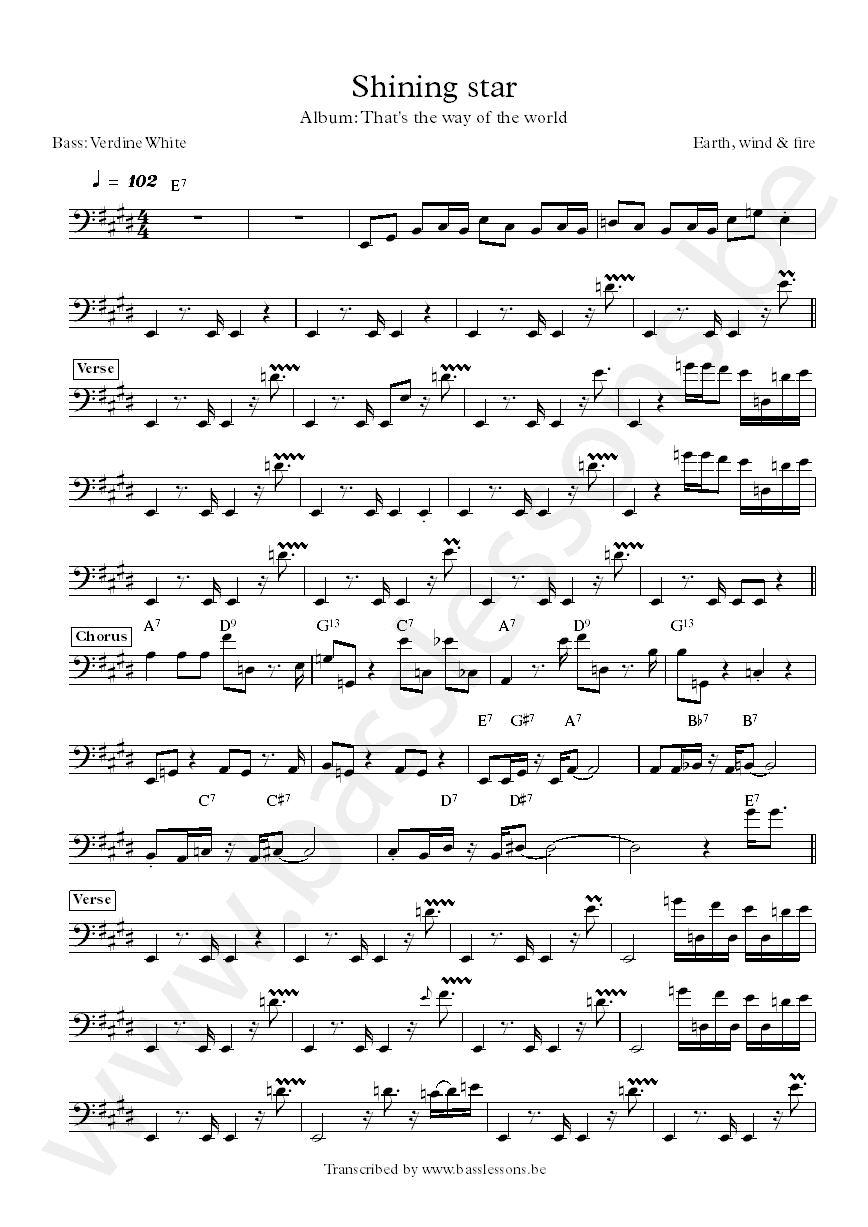 earth wind and fire shining star verdine white bass transcription
