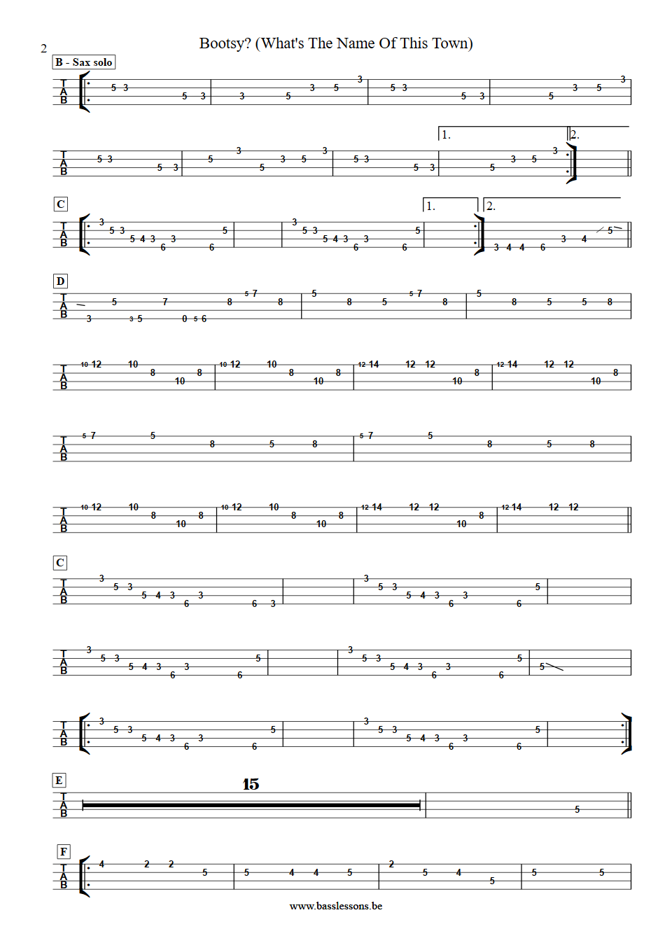 Bootsy Collins whats the name of this town bass tab part 2