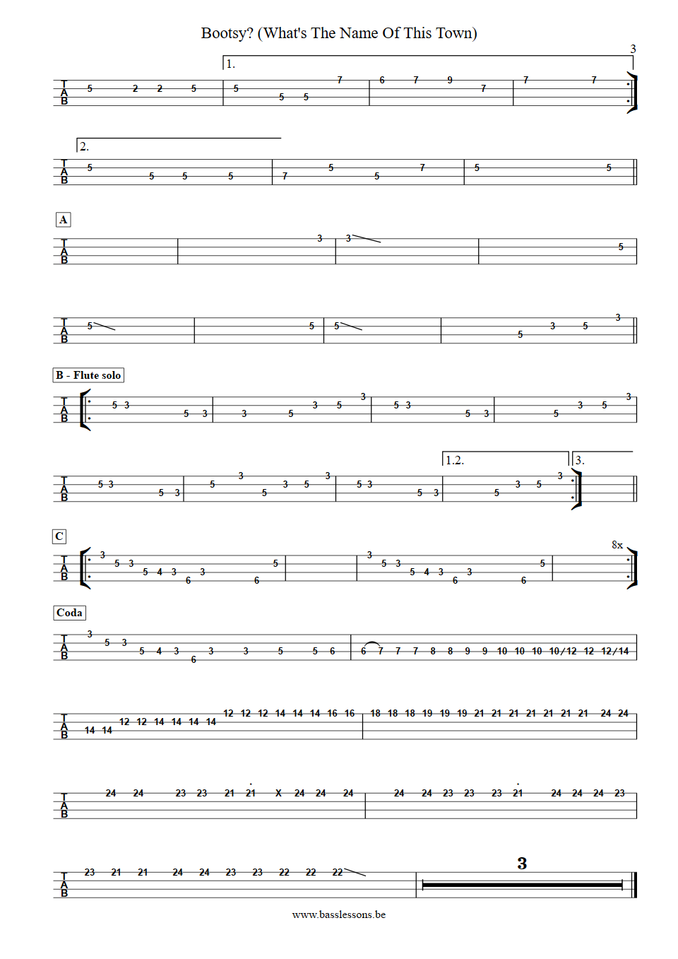 Bootsy Collins whats the name of this town bass tab part 3
