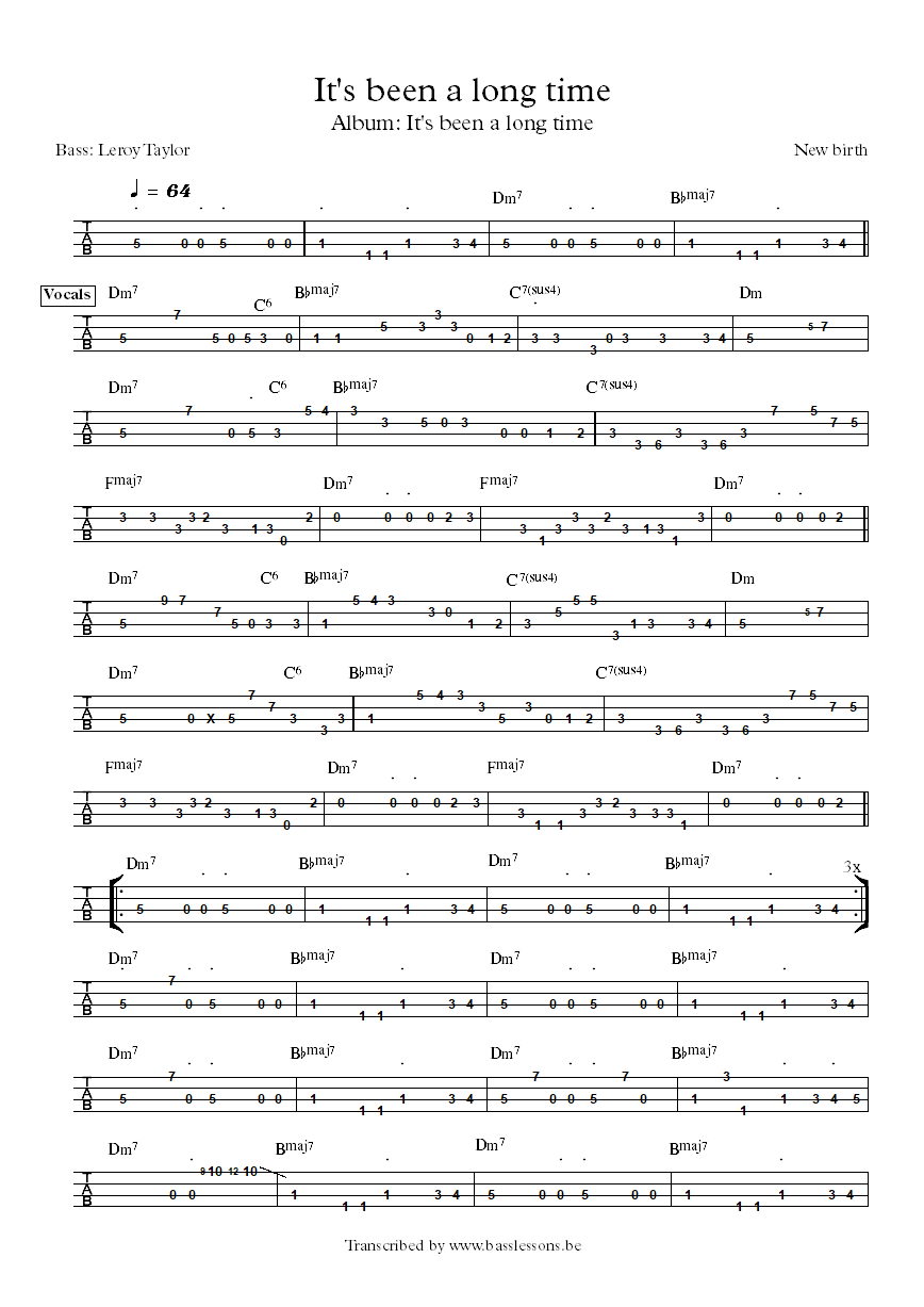New birth It's been a long time Leroy Taylor bass tab