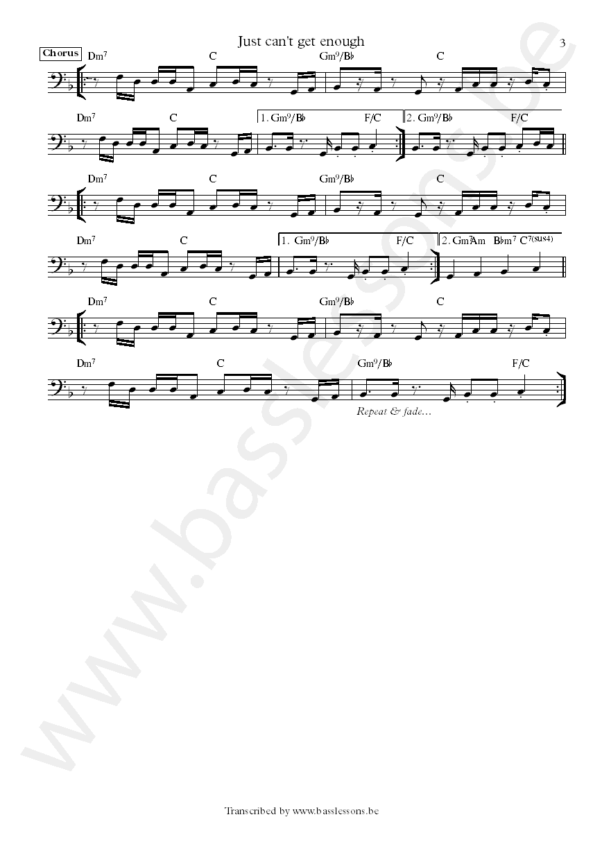 Lew Kirton Just cant get enough Wayne Braitwaite bass transcription Part 3