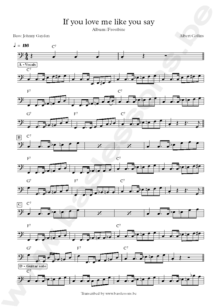 Albert Collins If You Love Me Like You Say bass transcription