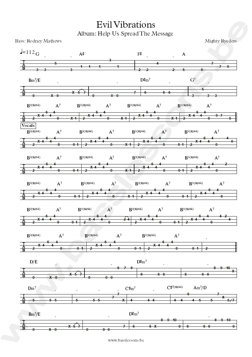 Mighty Ryeders Evil vibrations bass tab