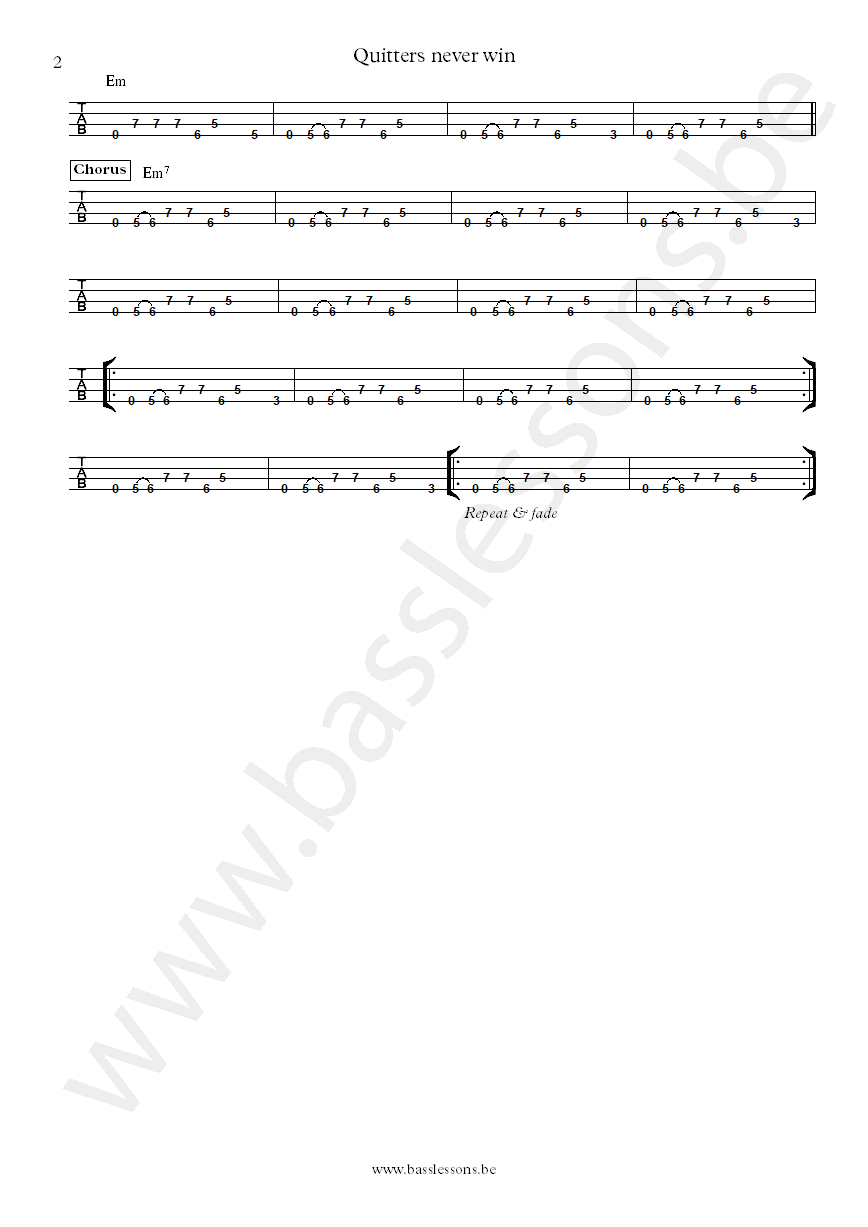 Dr. John Quitters never win George Porter Jr. bass tab part 2