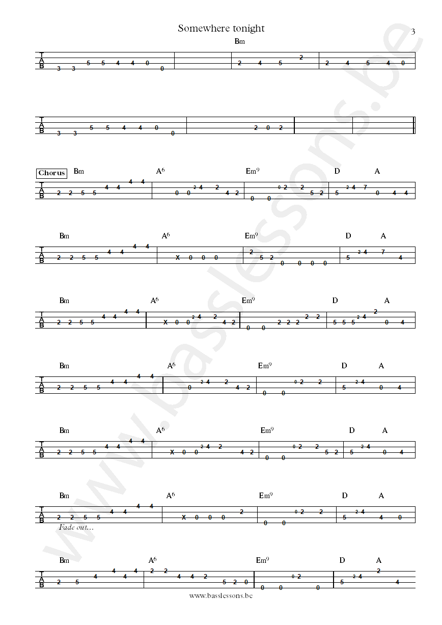 Toto Somewhere tonight Mike Porcaro  bass tab part 3