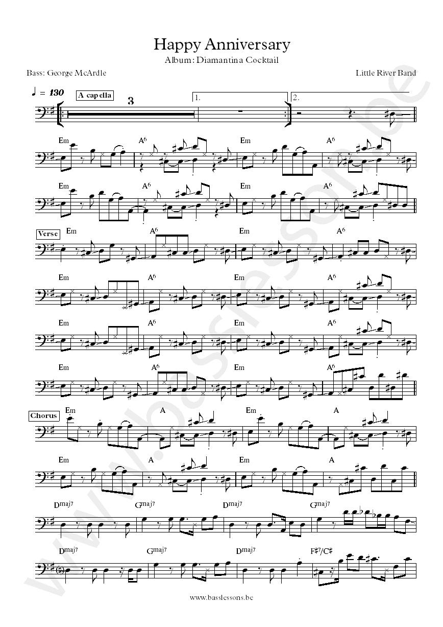 Little Rive r Band Happy anniversary bass transcription