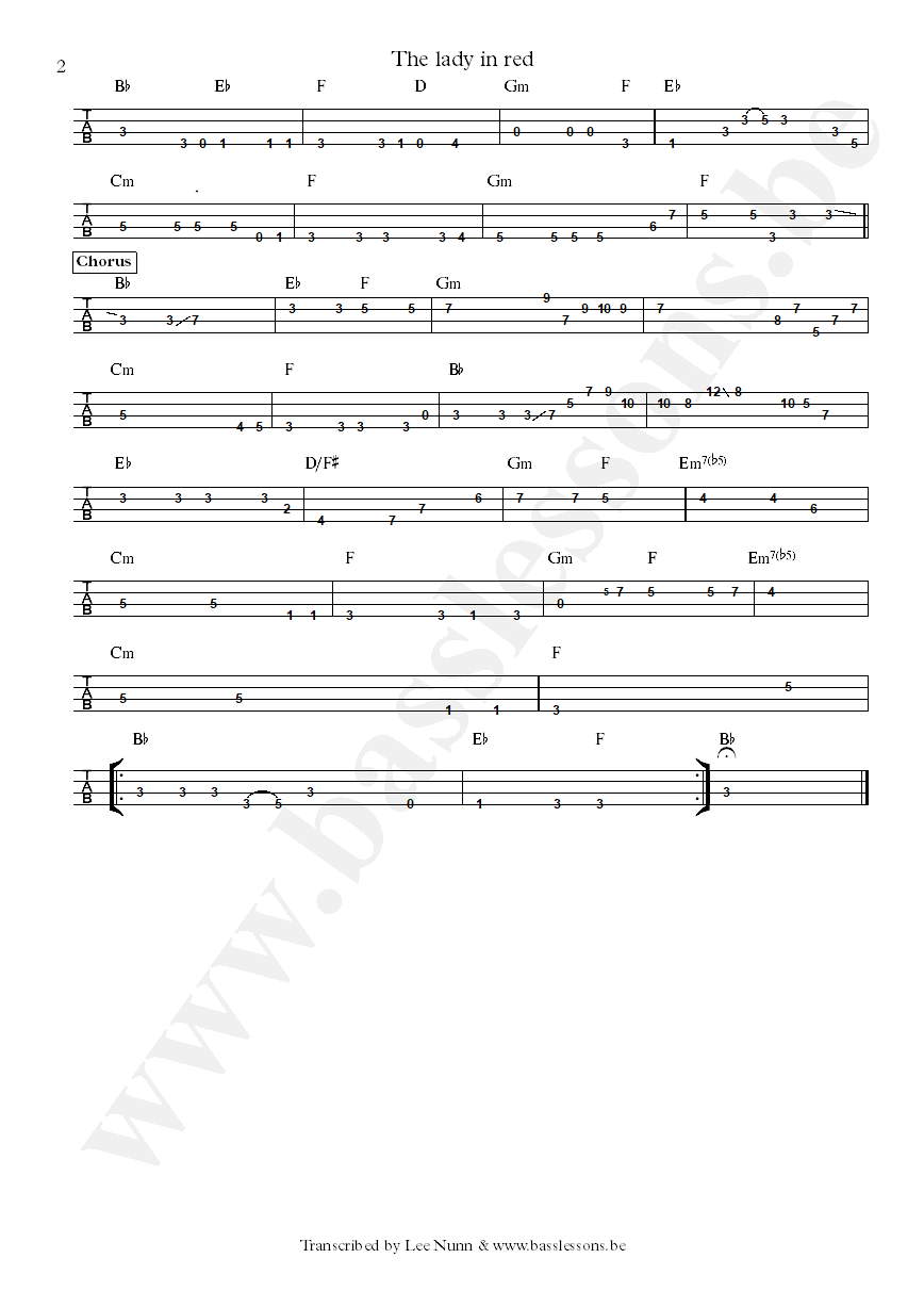 Chris de Burgh The Lady in Red John Giblin bass tab part 2