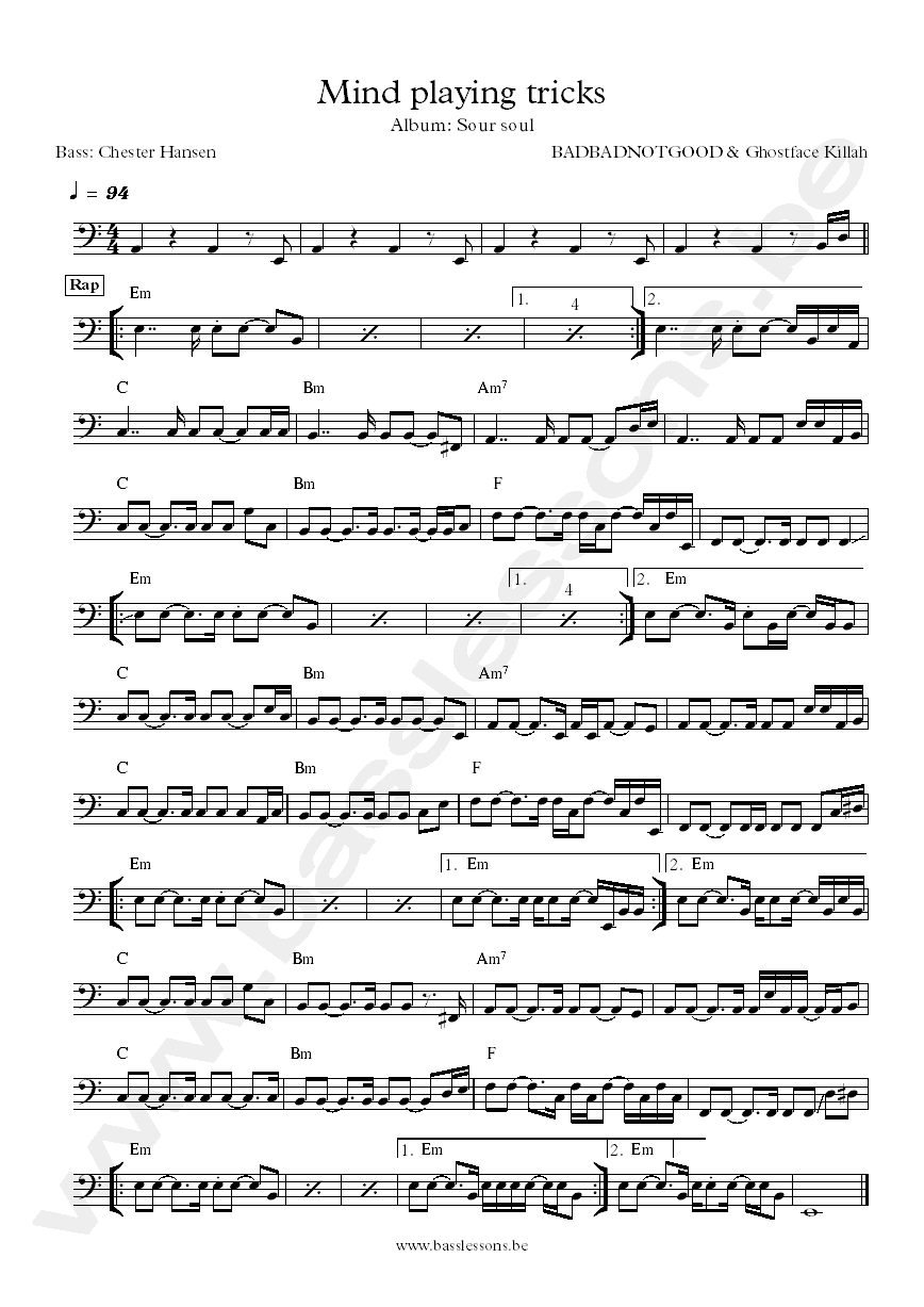 BADBADNOTGOOD & Ghostface Killah mind playing tricks bass transcription