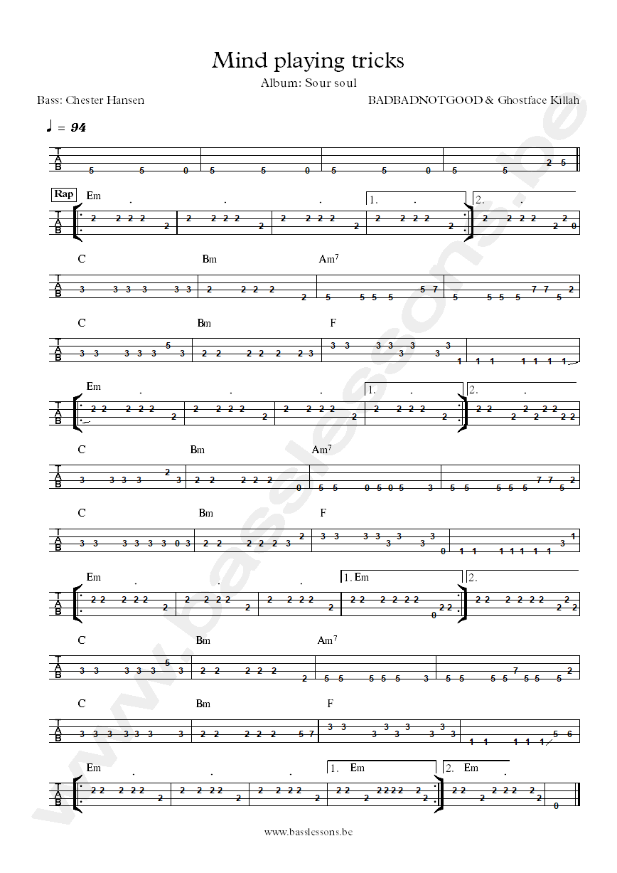 BADBADNOTGOOD & Ghostface Killah mind playing tricks bass tab