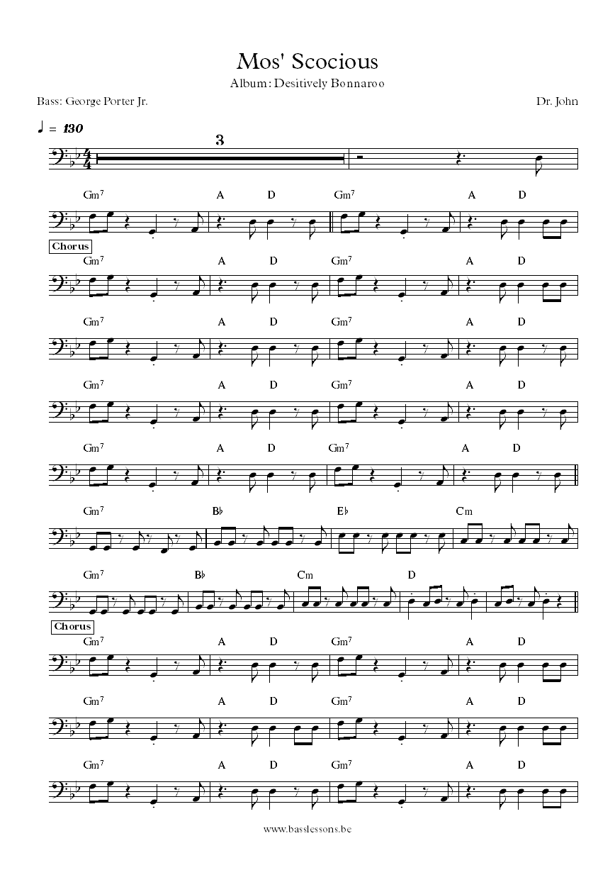 Dr. John Mos Scocious George Porter Jr. bass transcription