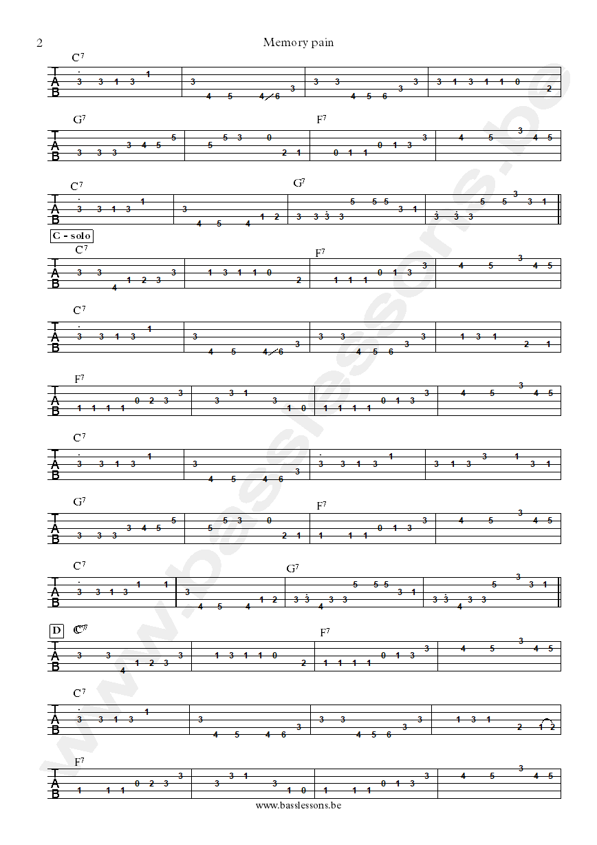 Johnny Winter Memory pain Tommy Shannon bass tab part 2