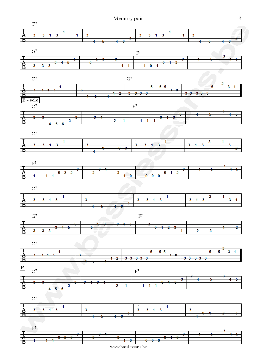 Johnny Winter Memory pain Tommy Shannon bass tab part 3