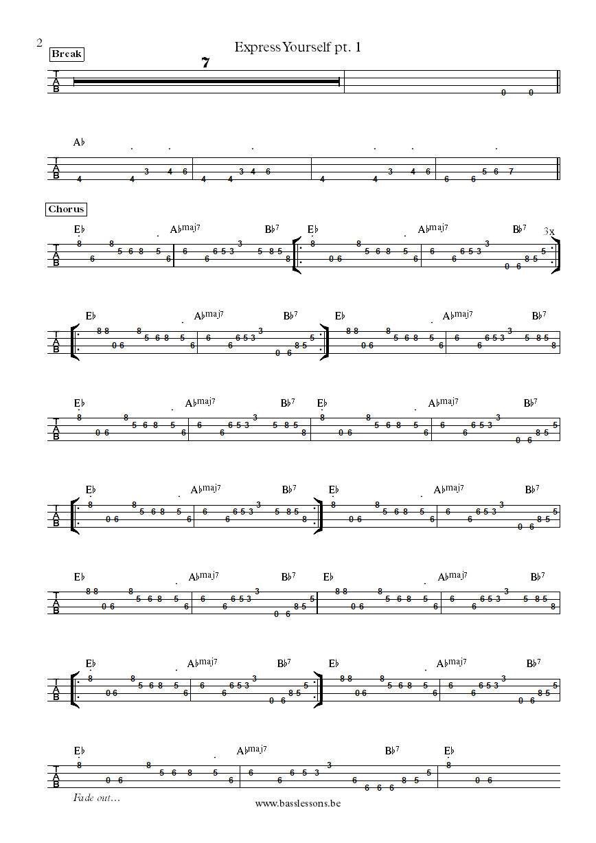 Charles Wright Express yourself bass tab part 2