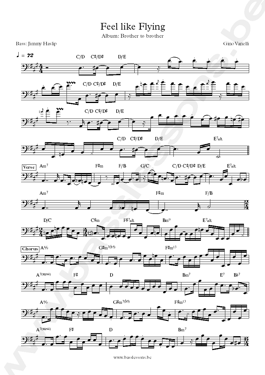 Gino Vanelli Feel like flying Jimmy Haslip bass transcription
