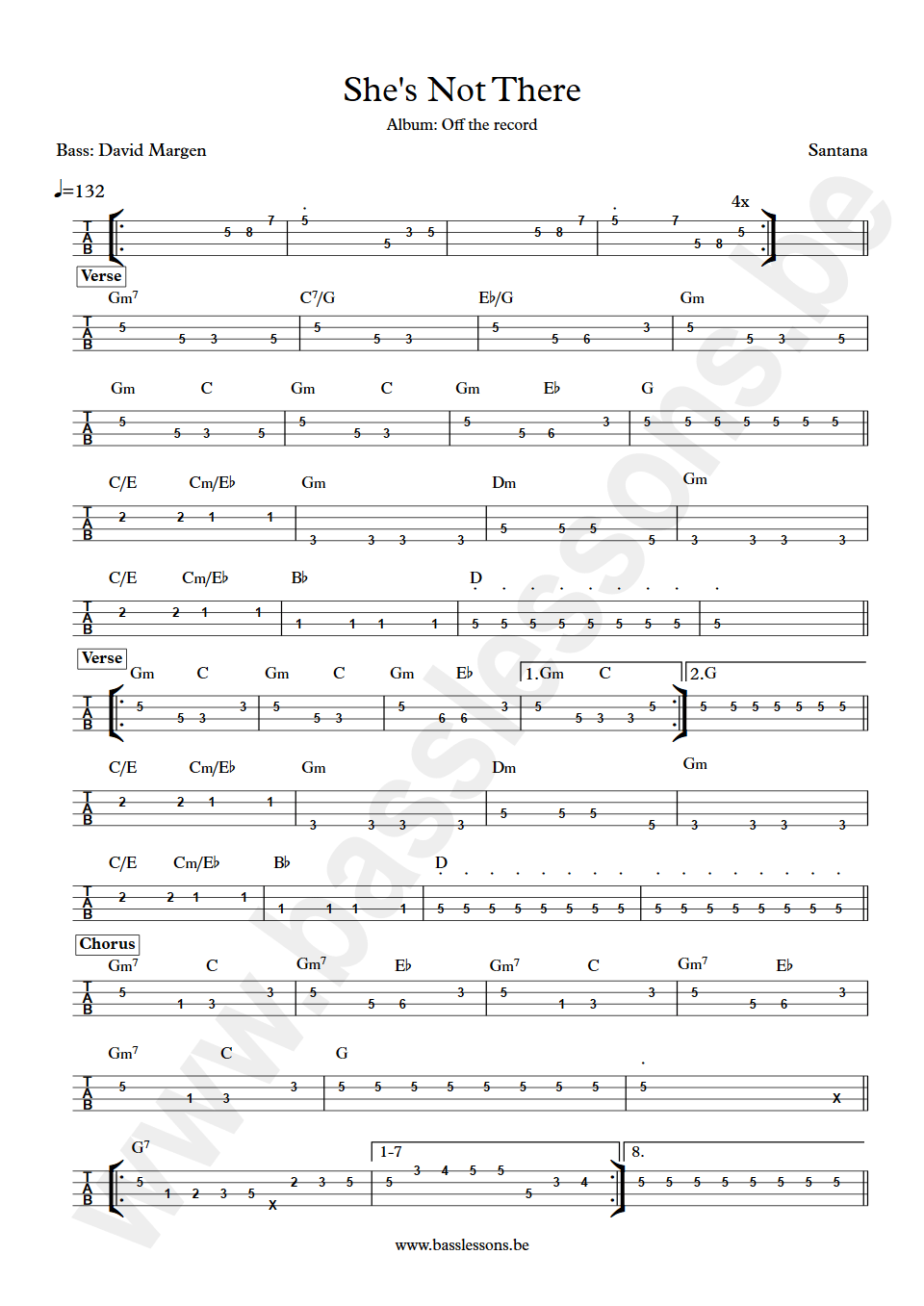 Santana shes not there David Margen bass tab