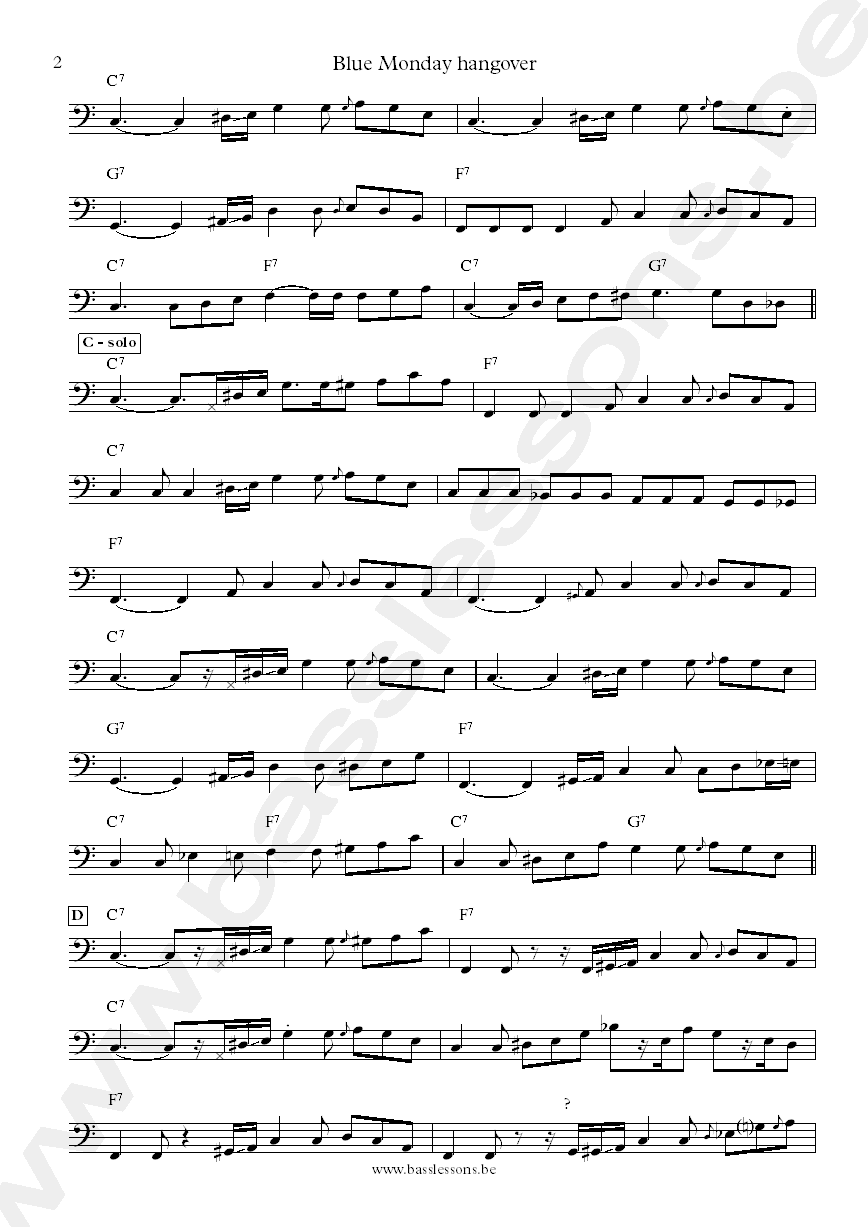 Allbert Collins Blue Monday hangover Johnny Gayden bass transcription par t2