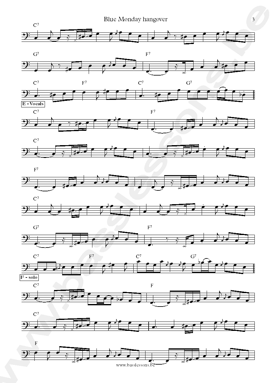 Allbert Collins Blue Monday hangover Johnny Gayden bass transcription par t3