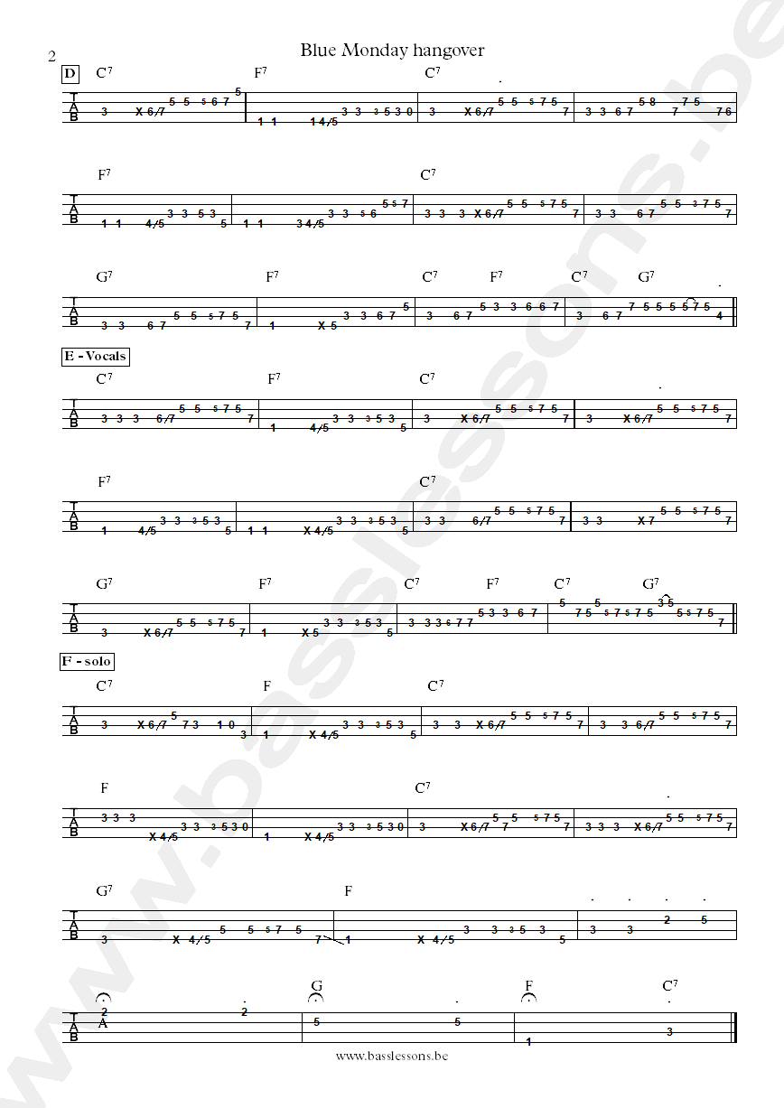 Allbert Collins Blue Monday hangover Johnny Gayden bass tab part 2
