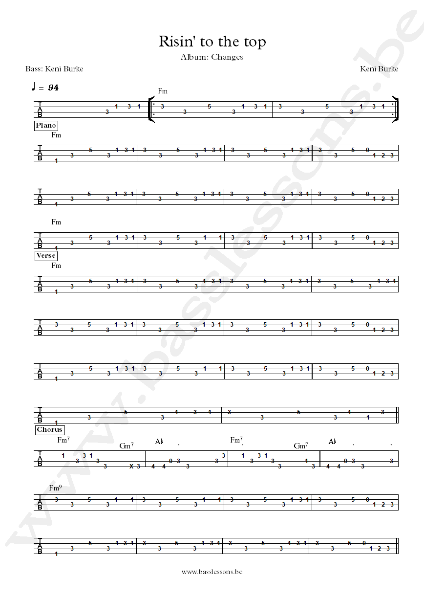 Keni Burke Risin To The Top bass tab