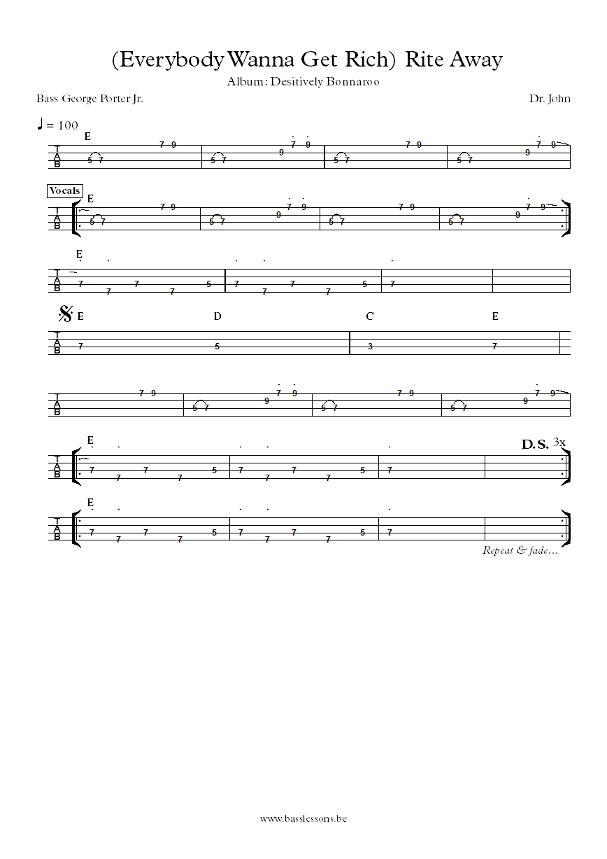 Dr. John Rite Away George Porter Jr. bass tab