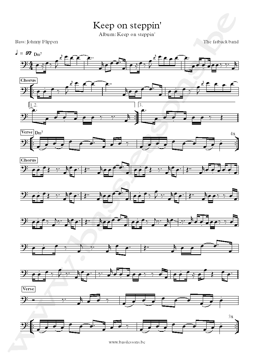 The fatback band Keep on steppin Johnny Flippen bass transcription