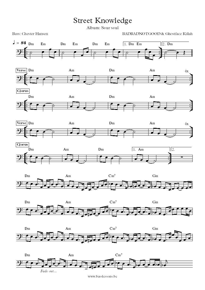 BADBADNOTGOOD & Ghostface Killah  street knowledge bass transcription