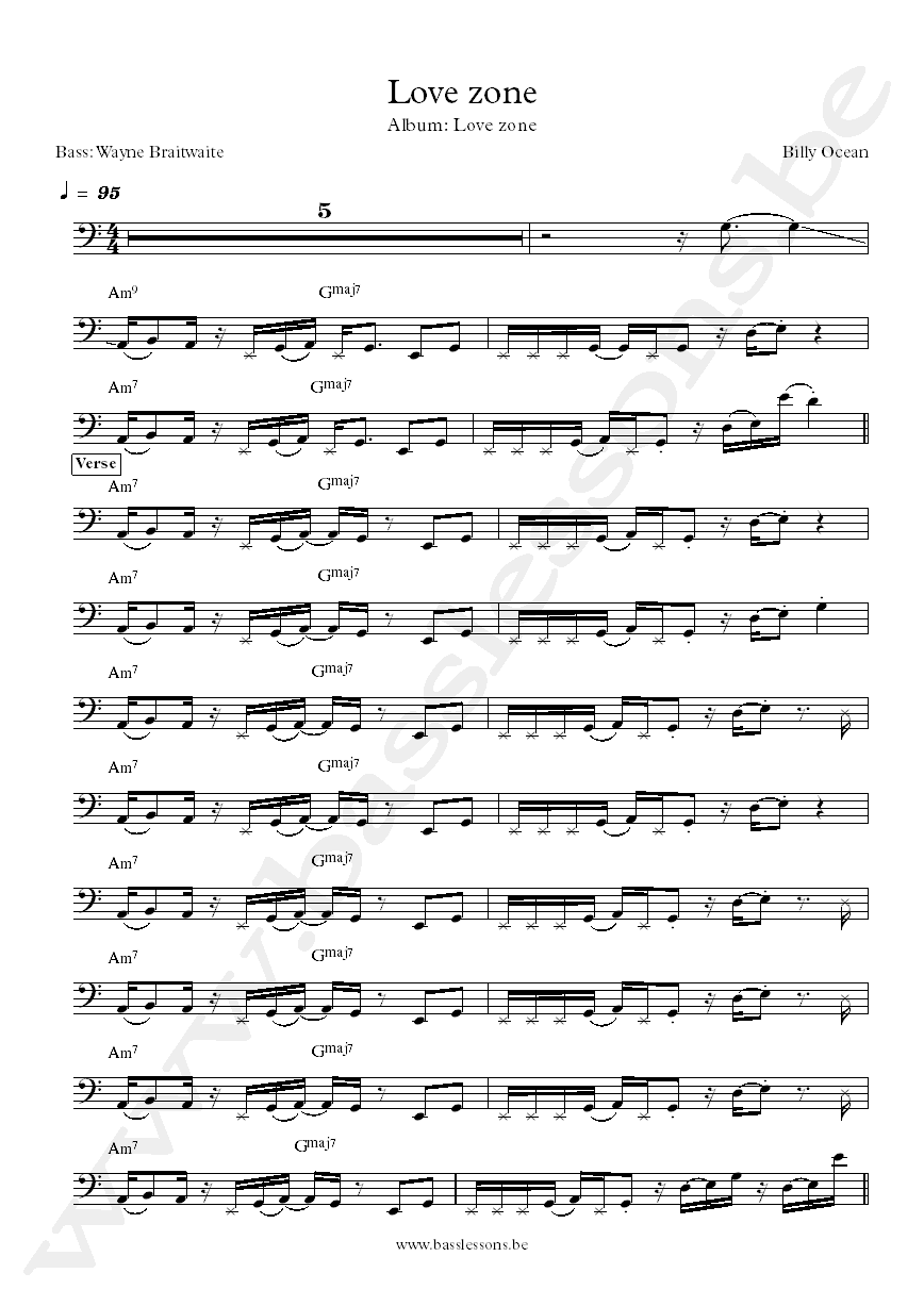 Billy Ocean love zone Wayne Braitwaite bass transcription
