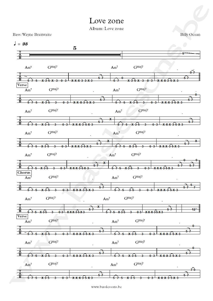Billy Ocean love zone Wayne Braitwaite bass tab