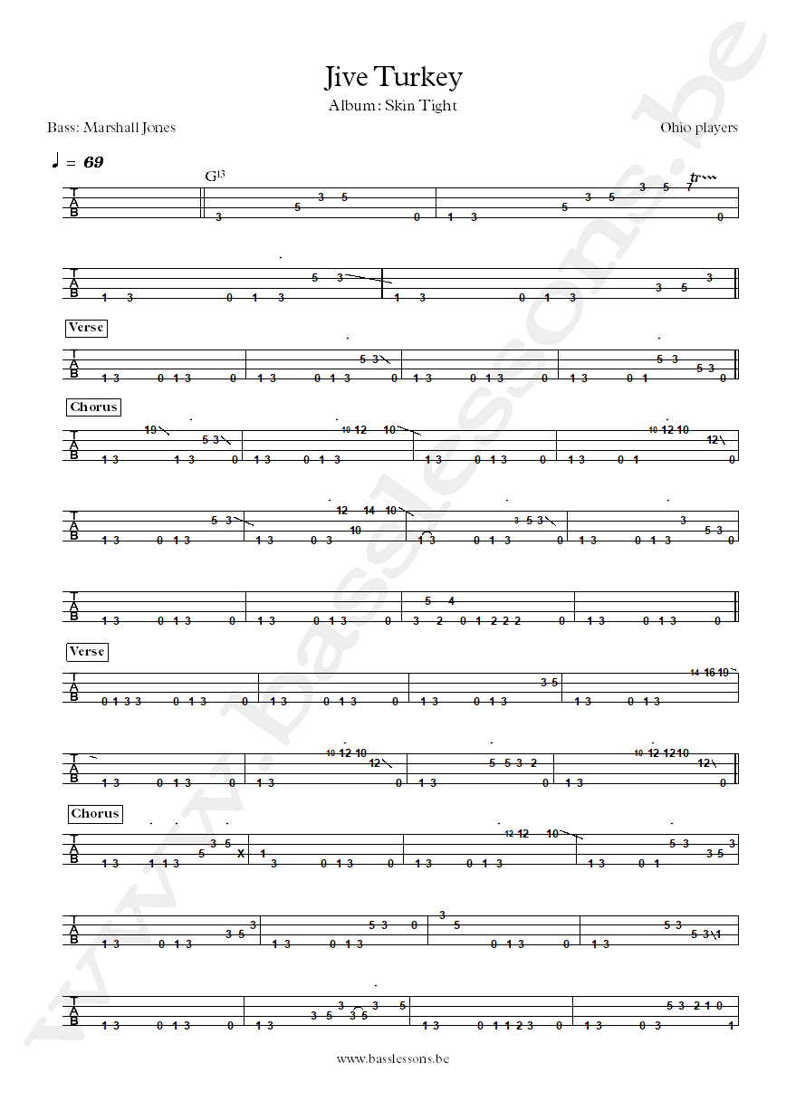 Ohio Players Jive turkey Marshall Jones bass tab