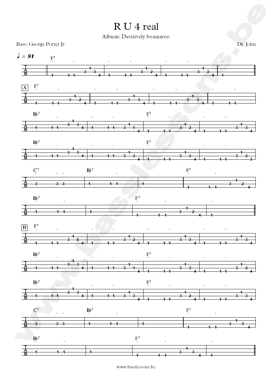 Dr. John R U 4 Real George Porter Jr. bass tab