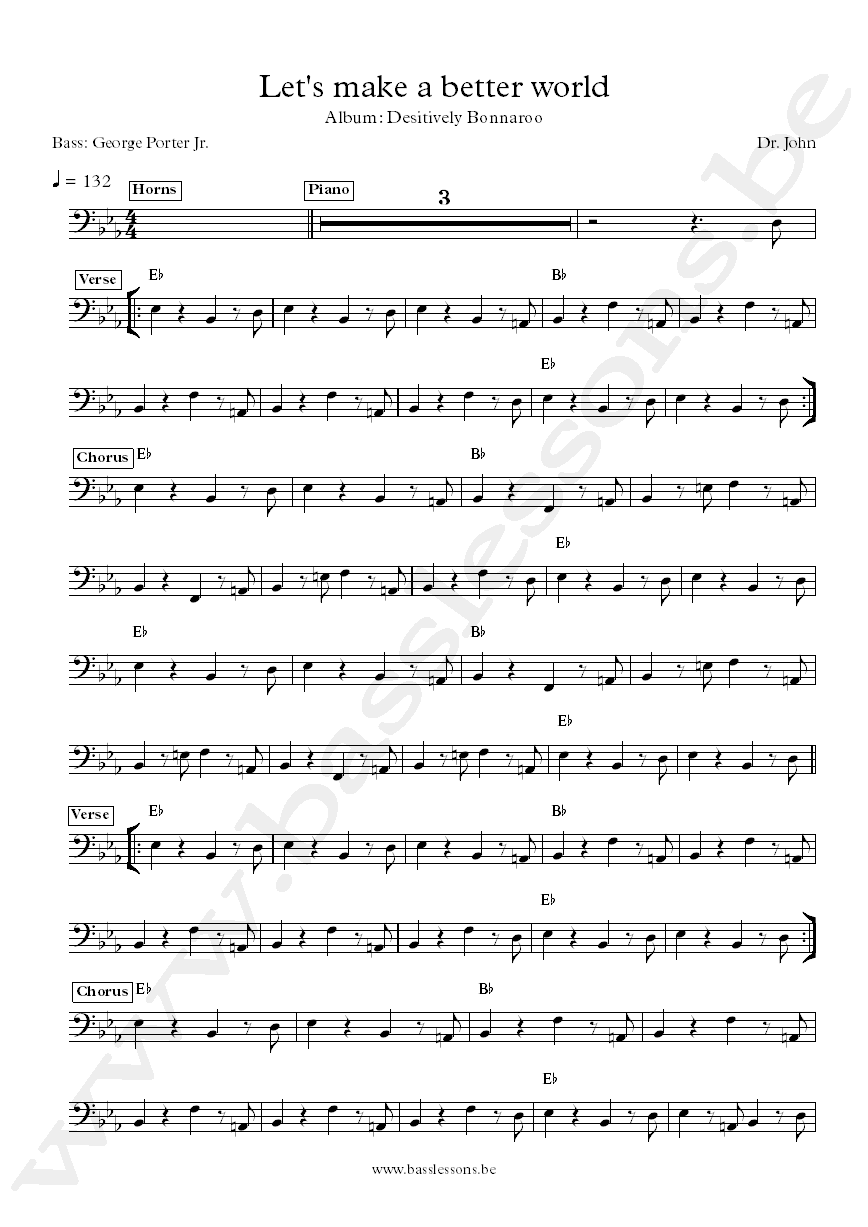 Dr. John Let's make a better world George Porter Jr. bass transcription