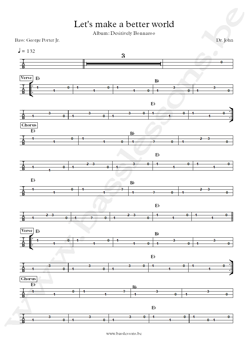 Dr. John Let's make a better world George Porter Jr. bass tab