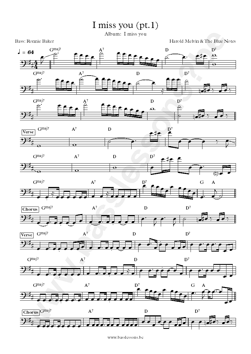 Harold Melvin I miss you bass transcription
