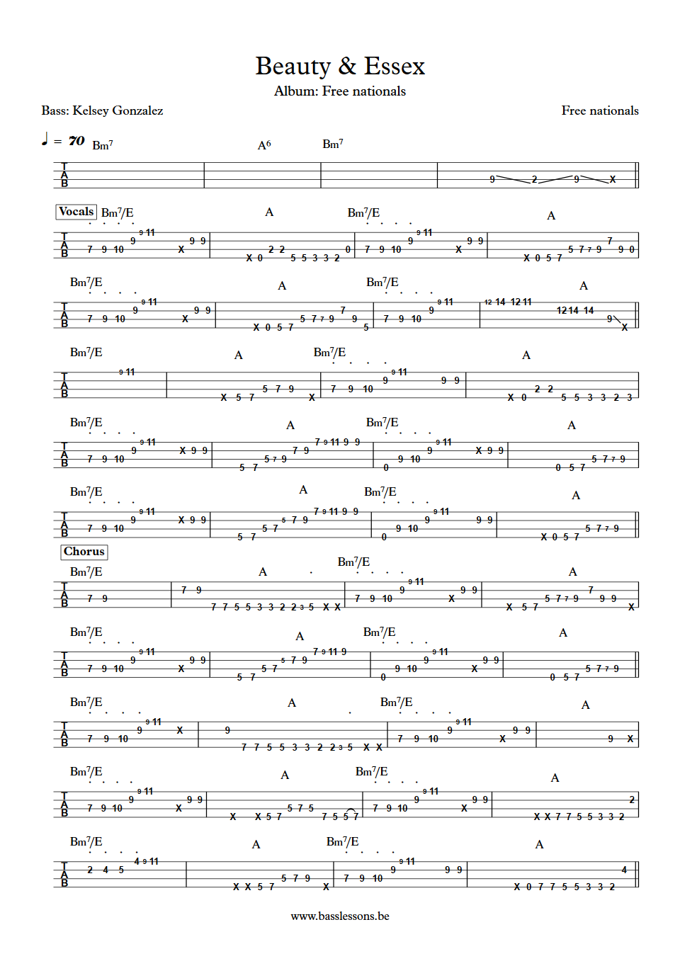 Free Nationals Beauty and Essex Kelsey Gonzalez bass tab