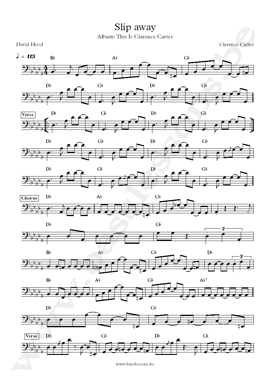 Clarence Carter Slip away Slip away bass transcription