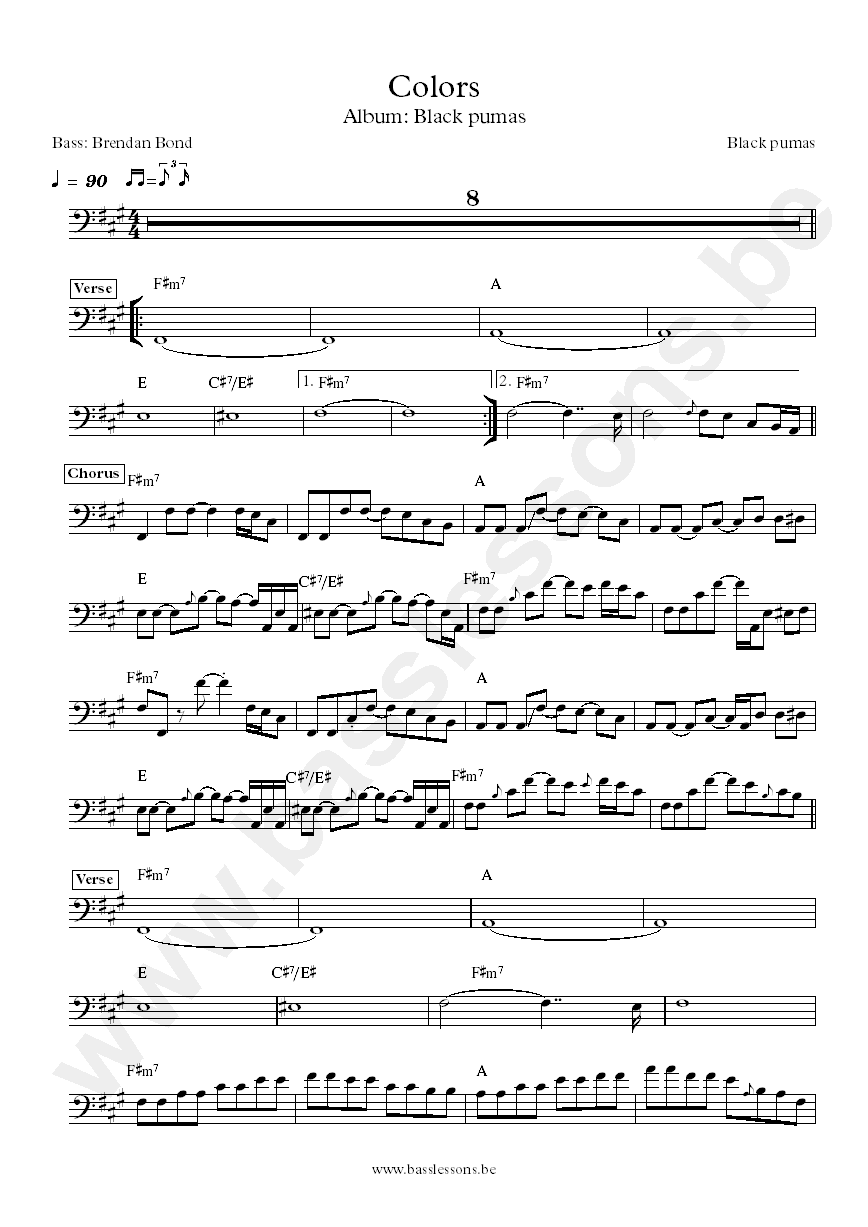 Black pumas colors Brendan Bond bass transcription