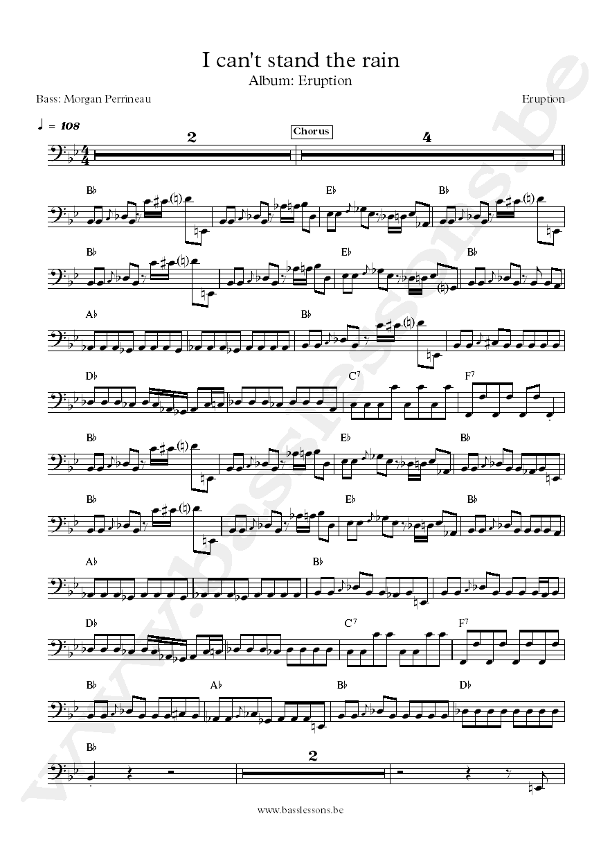 Eruption I can't stand the rain Morgan Perrineau bass transcription