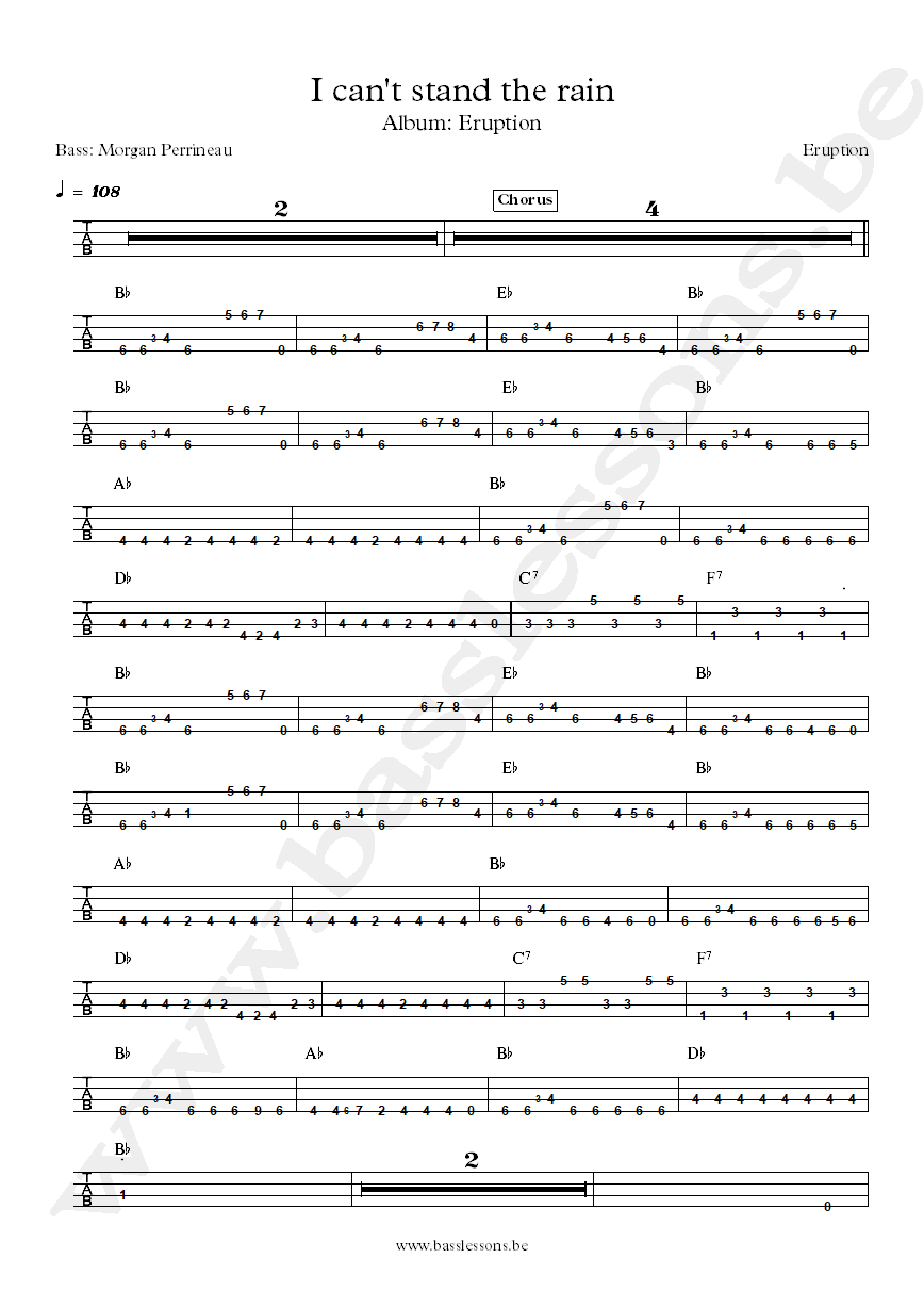 Eruption I can't stand the rain Morgan Perrineau bass tab