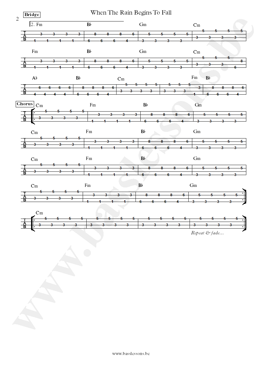 Jermaine Jackson and Pia Zadora When The Rain Begins To Fall bass tab part 2