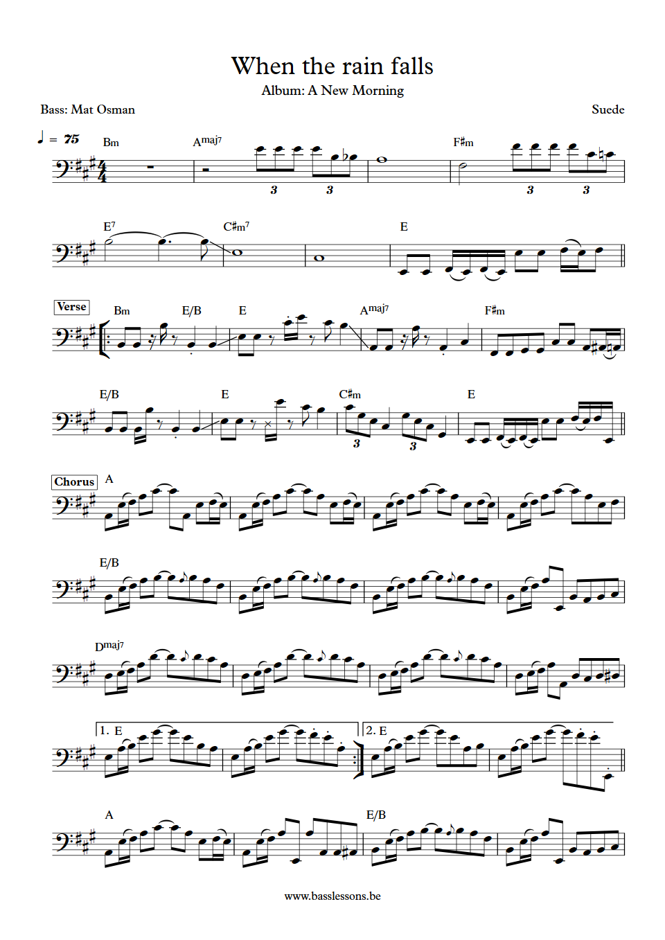 Suede When the rain falls Mat Osman bass transcription
