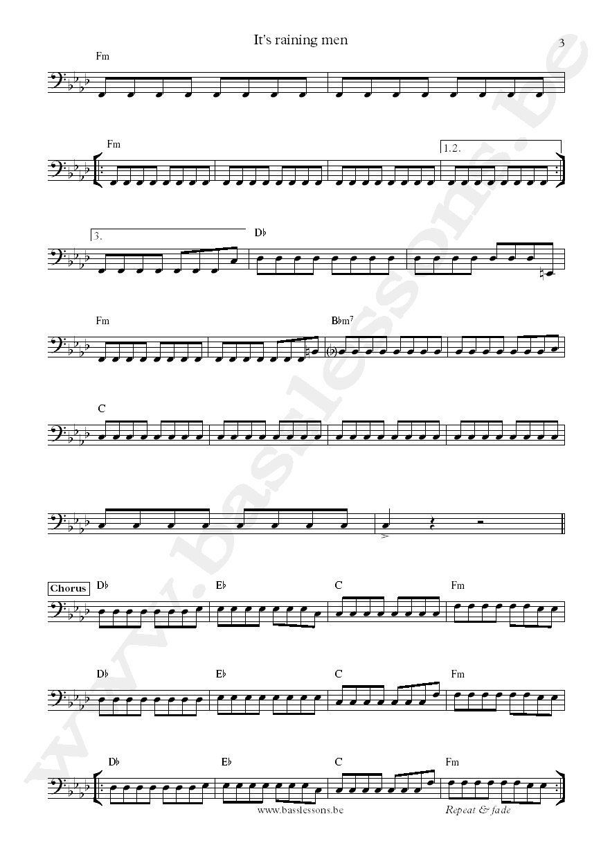 The weather girls It's raining men Lee Sklar bass transcription part 3