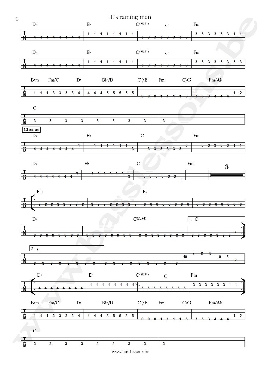 The weather girls It's raining men Lee Sklar bass tab part 2
