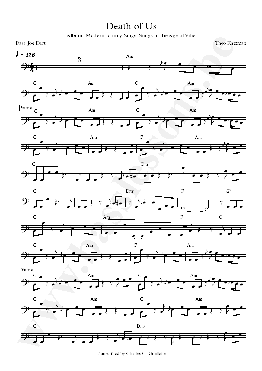 Theo Katzman The death of Us Joe dart bass transcription