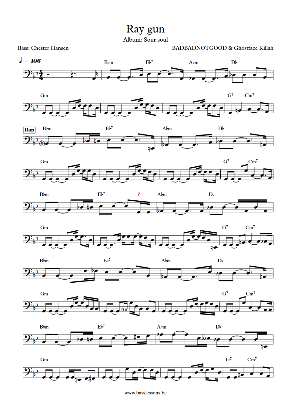 BADBADNOTGOOD ray gun Chester Hansen bass transcription